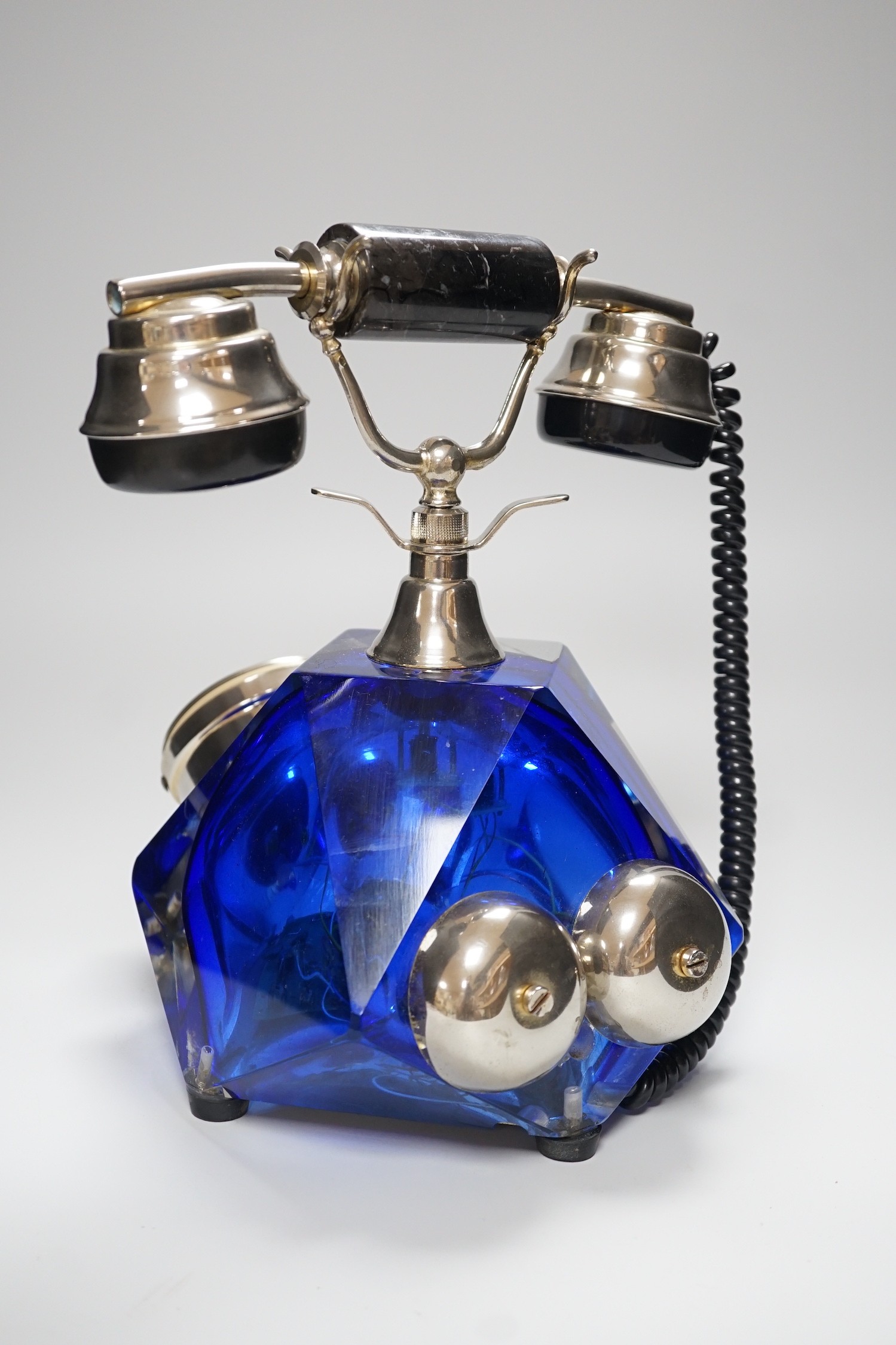 An Italian glass 1960's/70's telephone hand set, 27cm